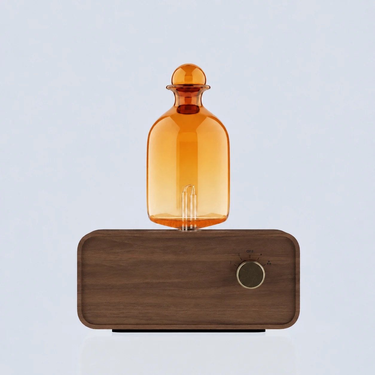 Home Fragrance Oud - Bernsteinglas-Zerstäubungs-Diffusor mit Vintage-Holzsockel, Wasserloses Ätherisches-Öl-Aroma-Diffusor, Reines