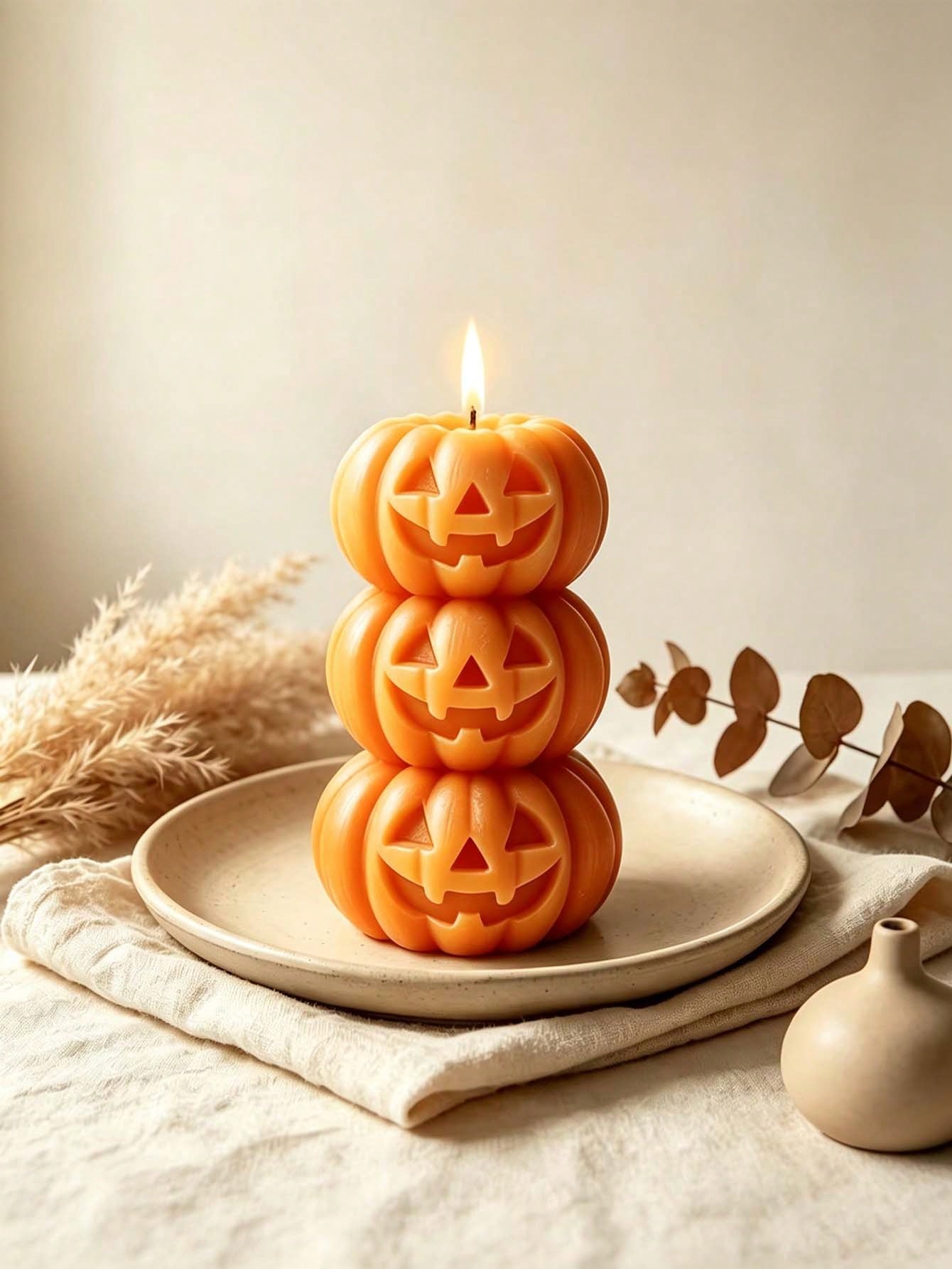 Home Fragrance Gift - 1 Stück Halloween 3-Schicht-Kürbiskerze, Kürbis-Design -